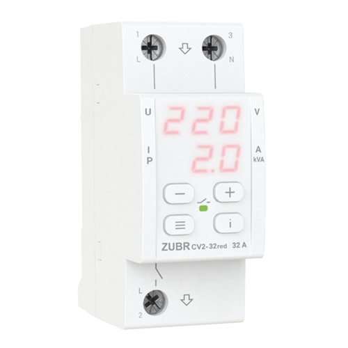 Реле напряжения с контролем тока, 32А, CV2-32 red Zubr - фото 162050