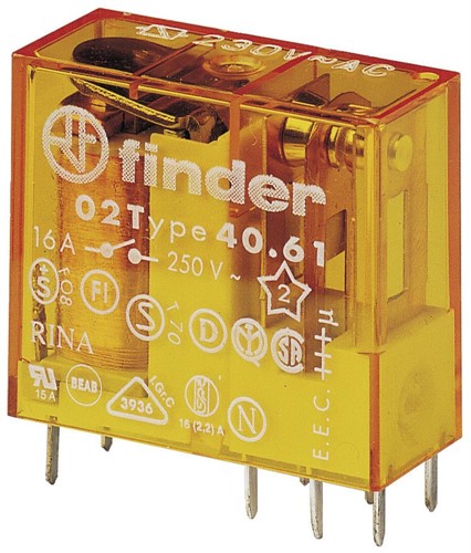 Реле; 1CO; 16A; 230В AC; AgSnO2; миниатюрное; шаг выводов 5мм; ДМ/розетка S95; RT II - фото 162143