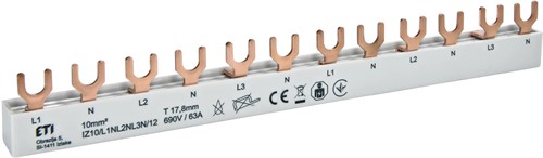 Шина питания 3P+N, 12 мод., Fork, IZ 10/L1NL2NL3N/12 (10мм кв) - фото 162841