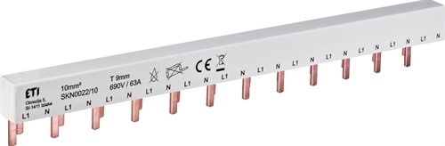 Гребенка двухполюсная (1P+N) для автоматов ETIMAT 1N, 12 модулей, IZ-SKN0022/10 Eti - фото 162870