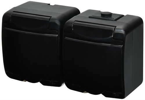 Розетка двойная накладная, черный/черная крышка, IP 54 Hermetics ETI - фото 162956