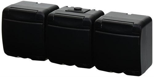 Розетка тройная накладная, черный/черная крышка, IP 54 Hermetics ETI - фото 162958