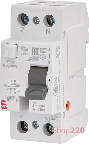 Дифференциальное реле 40А, 300мА, 2 полюса, тип А, EFI6-P2 40/0,3 ETI - фото 163211