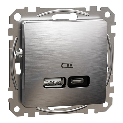 USB розетка A+C, матовый алюминий, Sedna Design - фото 163286