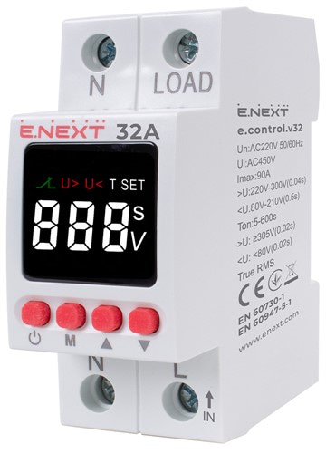 Реле контроля напряжения однофазное 32А с индикацией, e.control.v32 - фото 164525