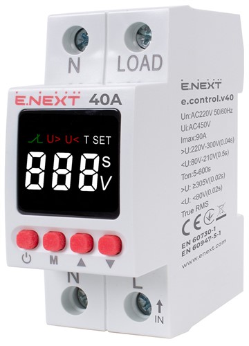 Реле контроля напряжения однофазное 40А с индикацией, e.control.v40 - фото 164532