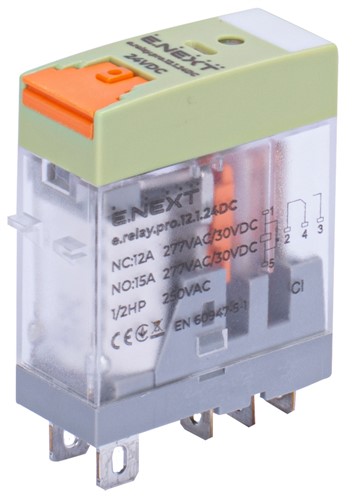 Реле промежуточное 12А, 1 группа контактов, катушка 24В DC, e.relay.pro.12.1.24DC - фото 164870