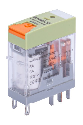 Реле промежуточное 8А, 2 группы контактов, катушка 24В DC, e.relay.pro.8.2.24DC - фото 164878