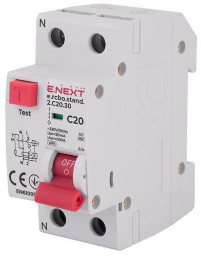 Диф. автомат 20А, 30мА, хар-ка С, e.rcbo.stand.2.C20.30 Enext s034104 - фото 166930