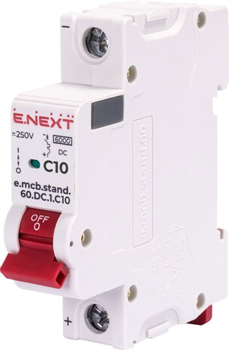 Модульный автомат постоянного тока 1р, 10А, 250В DC, C, 6кА, e.mcb.stand.60.DC.1.C10 Enext - фото 168155