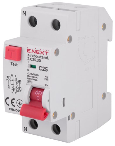 Диф. автомат 25А, 30мА, хар-ка С, e.rcbo.stand.2.C25.30 Enext s034105 - фото 168236