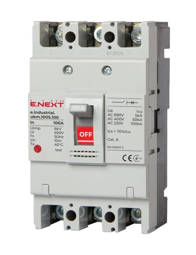 Силовой автомат 100 А, трехфазный, 35кА, e.industrial.ukm.100S.100 Enext i0010006 - фото 168572
