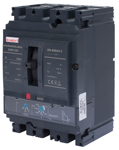 Силовой автоматический выключатель с регулировкой 250А, 3р, e.industrial.ukm.250R.250 - фото 168631