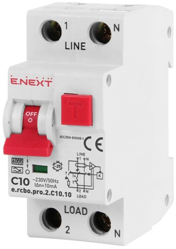 Дифференциальный автомат 10А, 10мА, кривая С, тип А, e.rcbo.pro.2.C10.10 Enext - фото 168697
