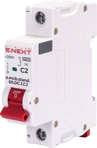Модульный автомат постоянного тока 1р, 2А, 250В DC, C, 6кА, e.mcb.stand.60.DC.1.C2 Enext - фото 168723