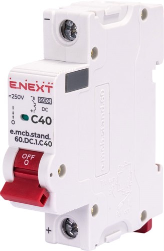 Модульный автомат постоянного тока 1р, 40А, 250В DC, C, 6кА, e.mcb.stand.60.DC.1.C40 Enext - фото 168972