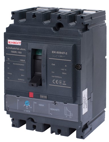 Силовой автоматический выключатель с регулировкой 160А, 3р, e.industrial.ukm.160R.160 - фото 169150