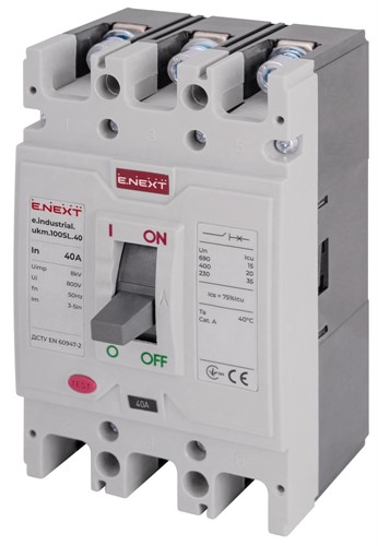 Силовой автоматический выключатель 40 А, 3-фазный, e.industrial.ukm.100SL.40 Enext - фото 169494