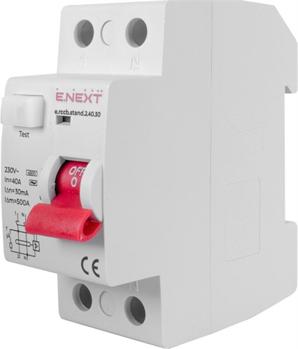УЗО 40А, 30мА, 2 полюса, e.rccb.stand.2.40.30 s034002 E.NEXT - фото 169540
