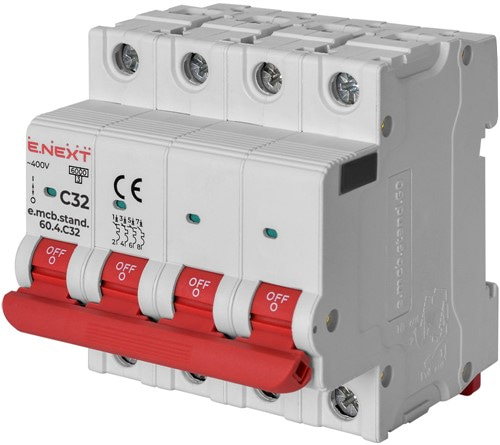 Автомат 32 А, 4-полюсный, тип С, e.mcb.stand.60.4.C32 Enext - фото 169658