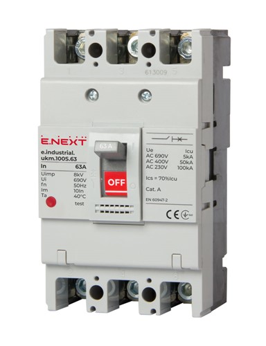 Силовой автомат 63 А, трехфазный, 35кА, e.industrial.ukm.100S.63 Enext i0010022 - фото 169748