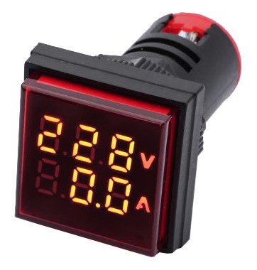 Индикатор цифровой ND3-22AV/S RED индикация тока и напряжения красный квадратный, АС50-500В - фото 170767
