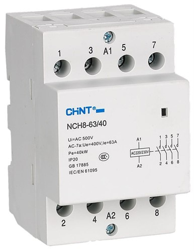 Контактор модульный 40A, контакты 4NO, катушка 220В AC, NCH8-40/40 - фото 170830