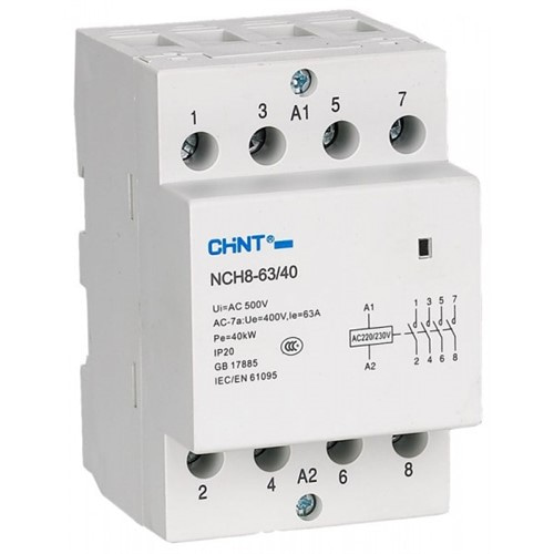 Контактор модульный 20A, контакты 4NO, катушка 220В AC, NCH8-20/40 - фото 171118
