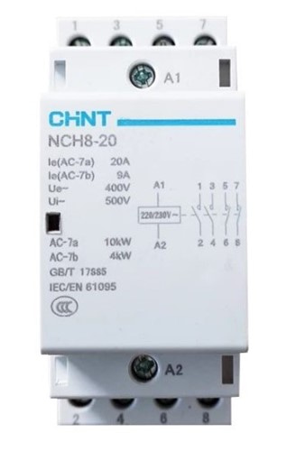 Контактор модульный 20A, контакты 2NO+2NC, катушка 220В AC, NCH8-20/22 - фото 171119