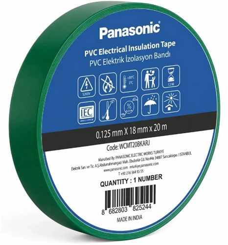 Изоляционная лента ПВХ зеленая, 20м, 0.125х18мм Panasonic - фото 171213