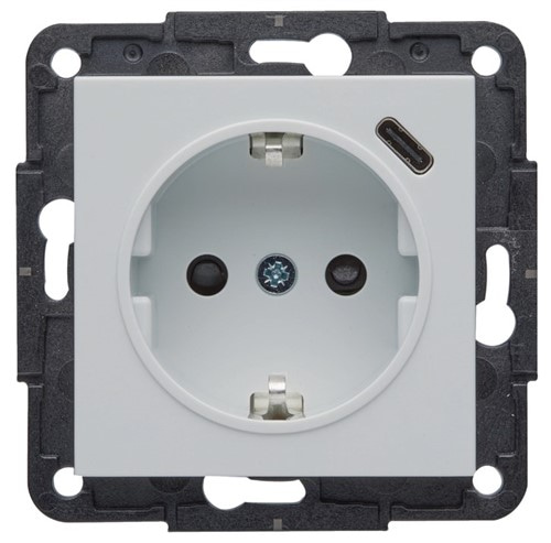 Розетка с заземлением и USB тип С, белый, Lumina-2 WL4850 Hager - фото 171543
