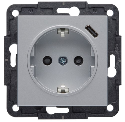 Розетка с USB тип С, серебристый, Lumina WL4852 Hager - фото 171548