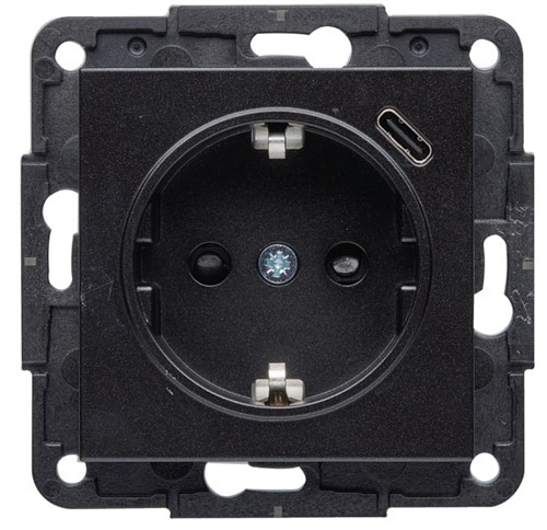 Розетка с USB тип С, черный, Lumina WL4853 Hager - фото 171553
