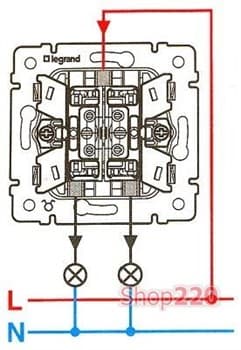 Схема подключения двухклавишного выключателя
