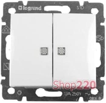 МЕХАНИЗМ ПЕРЕКЛЮЧАТЕЛЯ ДВУХКЛАВИШНОГО С ПОДСВЕТКОЙ, БЕЛЫЙ, 774212 LEGRAND VALENA