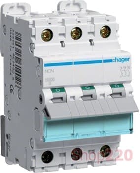 Автоматический выключатель трехфазный 63 А, 10 кА, тип С, NCN363 Hager - фото 30309
