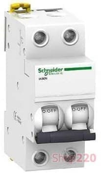 Автоматический выключатель 20А тип D, двухполюсный, iC60N Schneider Electric A9F75220 - фото 30957