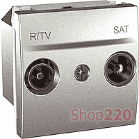 Розетка TV-FM-SAT 10-2400МГц 2 м. проходная, алюминий, MGU3.456.30 Schneider Unica - фото 35374