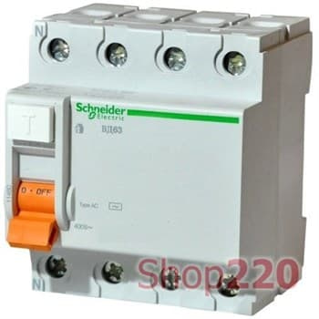 Дифференциальный выключатель (УЗО) 40A 30мА, 4 полюса, 11463 Schneider Electric - фото 37305