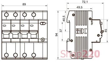 Диф.автомат 63А, 30мА, 4 полюса, АД12 IEK - фото 39662