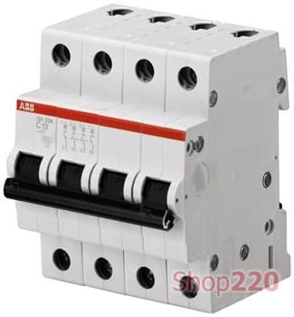 Автоматический выключатель 1,6А, 4 полюса, уставка C, ABB SH204-C1,6 - фото 42990