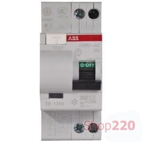Дифавтомат 10А, 30мА, уставка C, ABB DS951AC-C10/0,03A - фото 43016