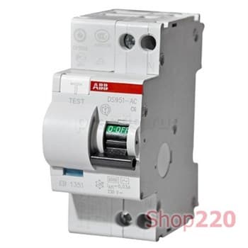 Дифавтомат 20А, 30мА, уставка B, ABB DS951AC-B20/0,03A - фото 43051