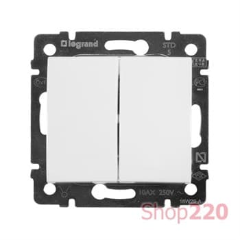 Выключатель 2-клавишный, белый, 774405 Legrand Valena - фото 45270