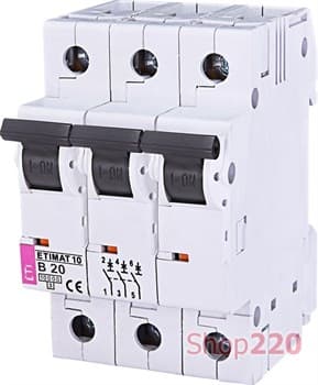 Автоматический выключатель 20А, 3 полюса, тип B, Eti 2125717 - фото 46721