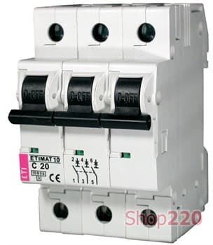 Автоматический выключатель 20А, 3 полюса, тип C, Eti 2135717 - фото 46775