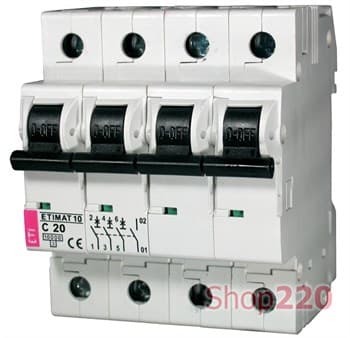 Автоматический выключатель 20А, 3+N полюс, тип C, Eti 2136717 - фото 46792