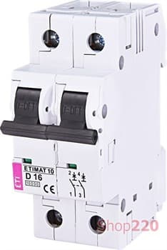 Автоматический выключатель 16А, 2 полюса, тип D, Eti 2153716 - фото 46825