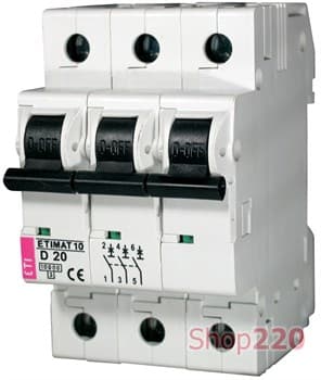 Автоматический выключатель 20А, 3 полюса, тип D, Eti 2155717 - фото 46843