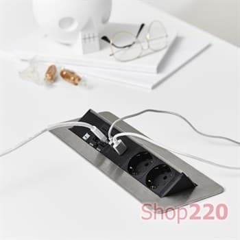 Блок розеток в стол 220В + USB + RJ45, нержавеющая сталь, Axessline QuickBox - фото 50282